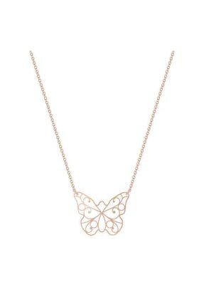 Sterling Silver Lace Butterfly Necklace Rose Altın SE-XXX-16N_15dae1
