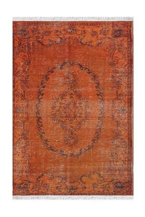Turuncu Vintage Otantik Dekoratif Desenli Saçaklı Kilim Halı - 150x230cm ossokiltop34