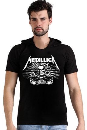 Metallica Kurukafa Siyah Kapşonlu Kısa Kollu Erkek T-shirt 1M1KM090AS