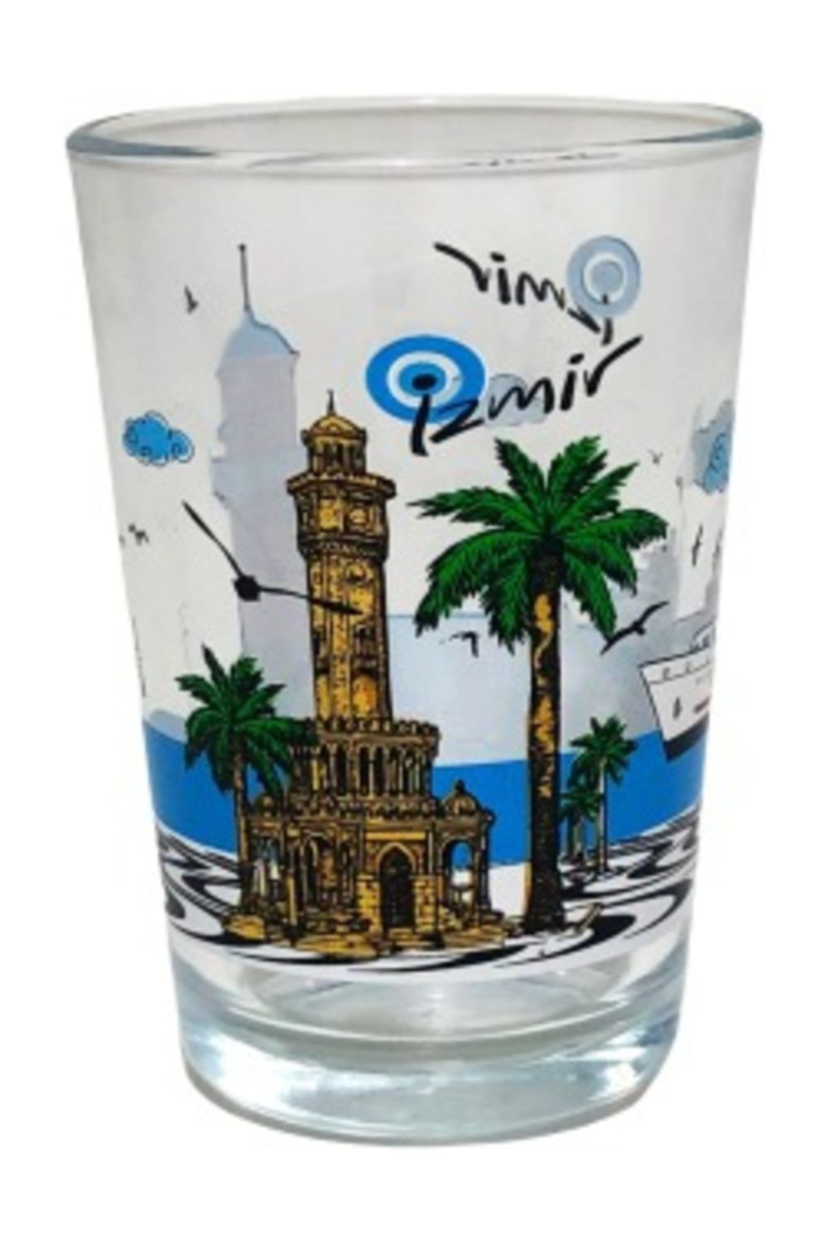 izmir saat kulesi asansor fayton resimli cam su bardagi nostalji tasarimli 6 adet