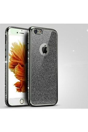 Apple Iphone 8 Kılıf Simli Swarovski Taşlı Luxury Silikon Tpu Siyah HC1268