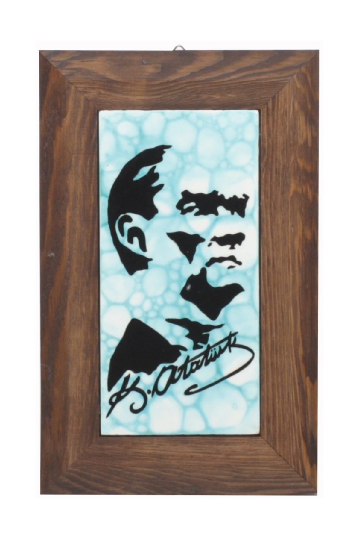 Ahşap Çerçeve Atatürk Sureti Ve Imzası Çini Tablo