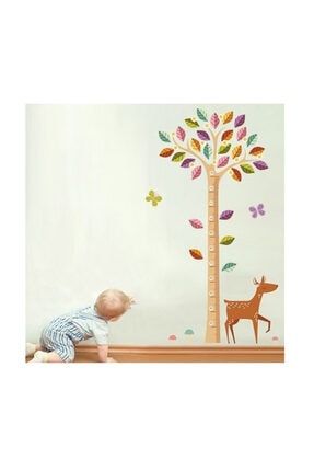 Ağaç Ve Yavru Ceylan Bebek Ve Çocuk Odası Boy Ölçer Ağaç ve Yavru Ceylan