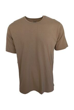 Erkek Kahverengi Basic Oversize Camel Rengi T-shirt RFTS152