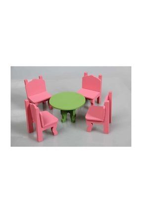 Ahşap Masalı Takım Pembe Sandalye Yeşil masa putty-02-018