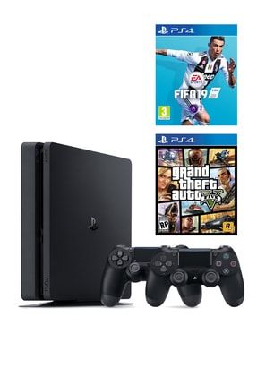 Playstation 4 Slim 500 GB + 2. PS4 Kol + PS4 Fifa 19 + PS4 GTA 5 711719400318