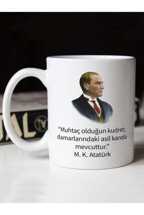 Beyaz Muhtaç Olduğun Kudret; Damarlarındaki Asil Kanda Mevcuttur M. K. Atatürk Baskılı Kupa Bardak motive
