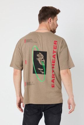 Erkek Bej Oversize T-shirt EATHERBS
