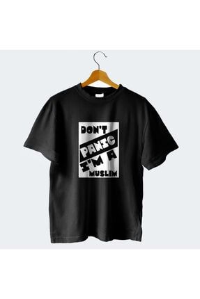 Don't Panic I'm A Muslim Baskılı Siyah Pamuklu T-shirt S-YZLTSHIRT00-15