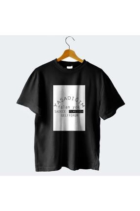Yaşadığım Falan Yok Baskılı Siyah Pamuklu Türkçe T-shirt S-YZLTSHIRT00-40