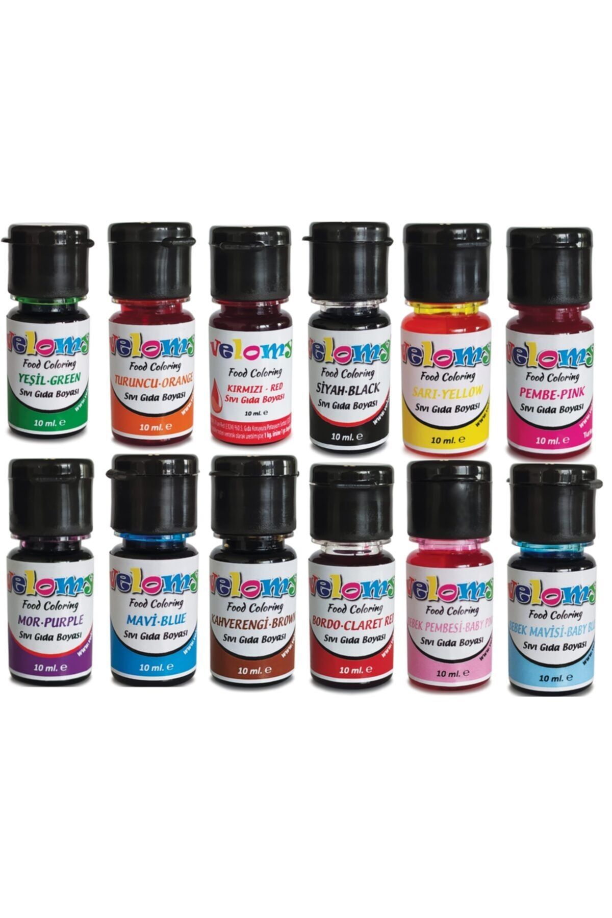 velomy 12 Adet 12 Renk Sıvı Gıda Boyası 10 gr Su Bazlı Likit Gıda Boyası Set