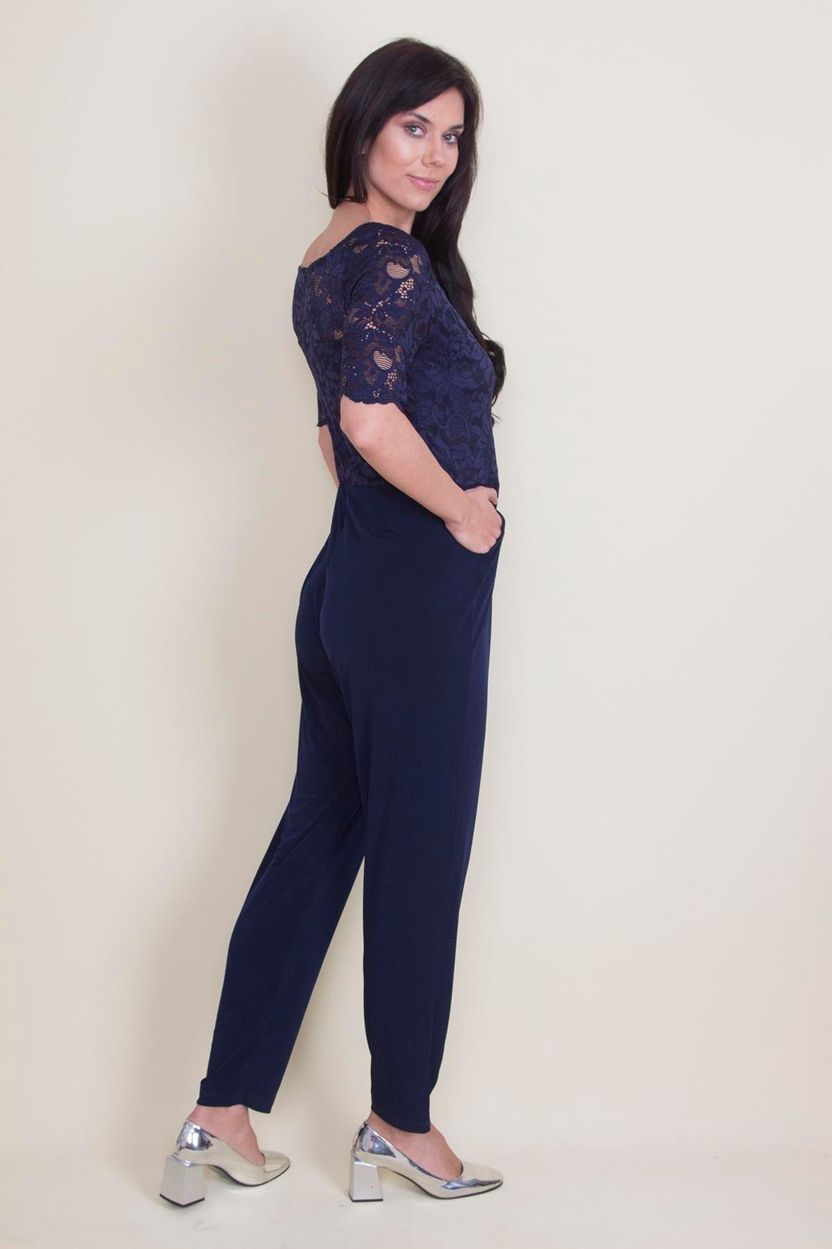 Navy blue jumpsuit with sleeves 2025
