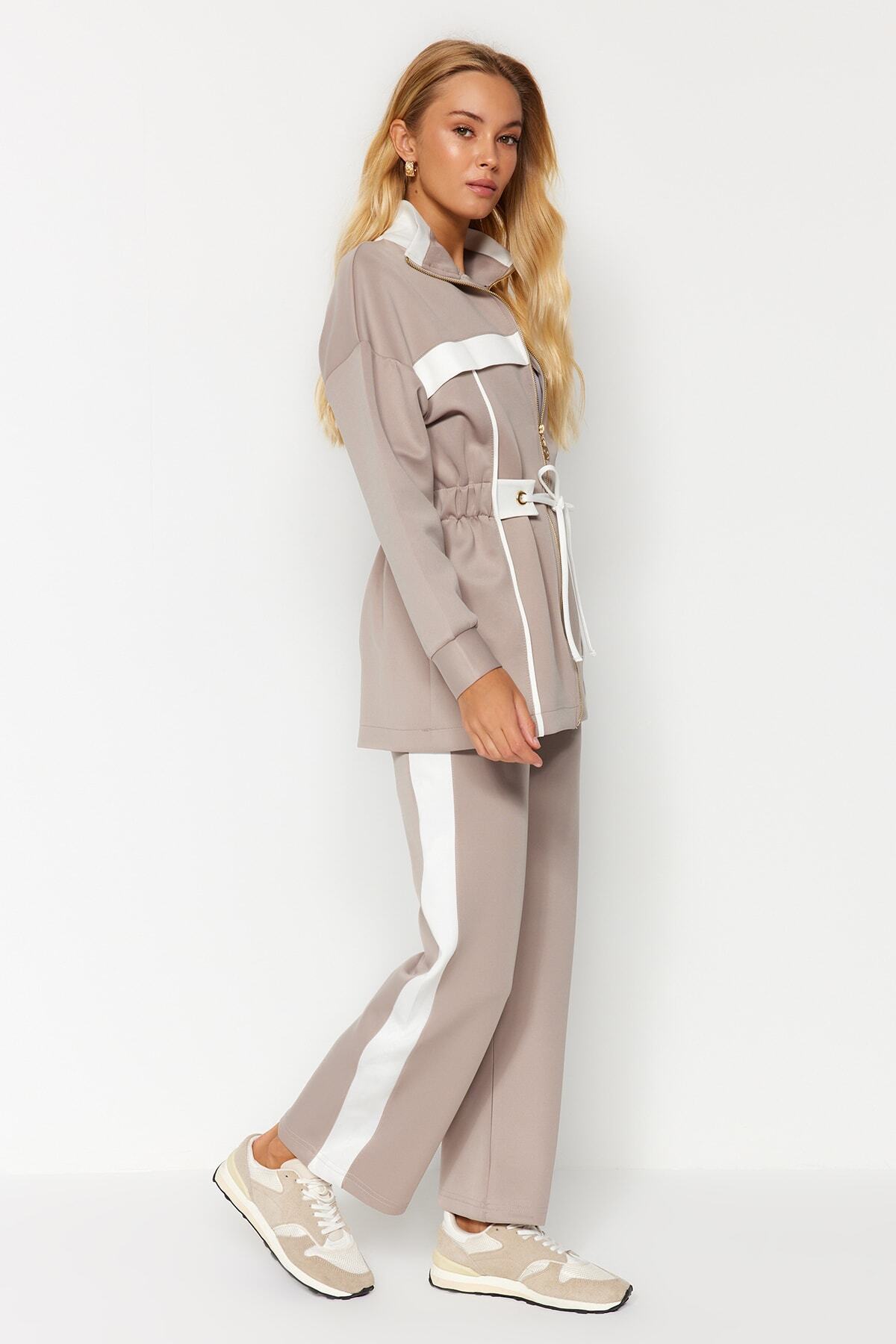 Trendyol Modest-Scuba Fabric Mink Piping Top and Bottom Set - TCTAW24US00071 2