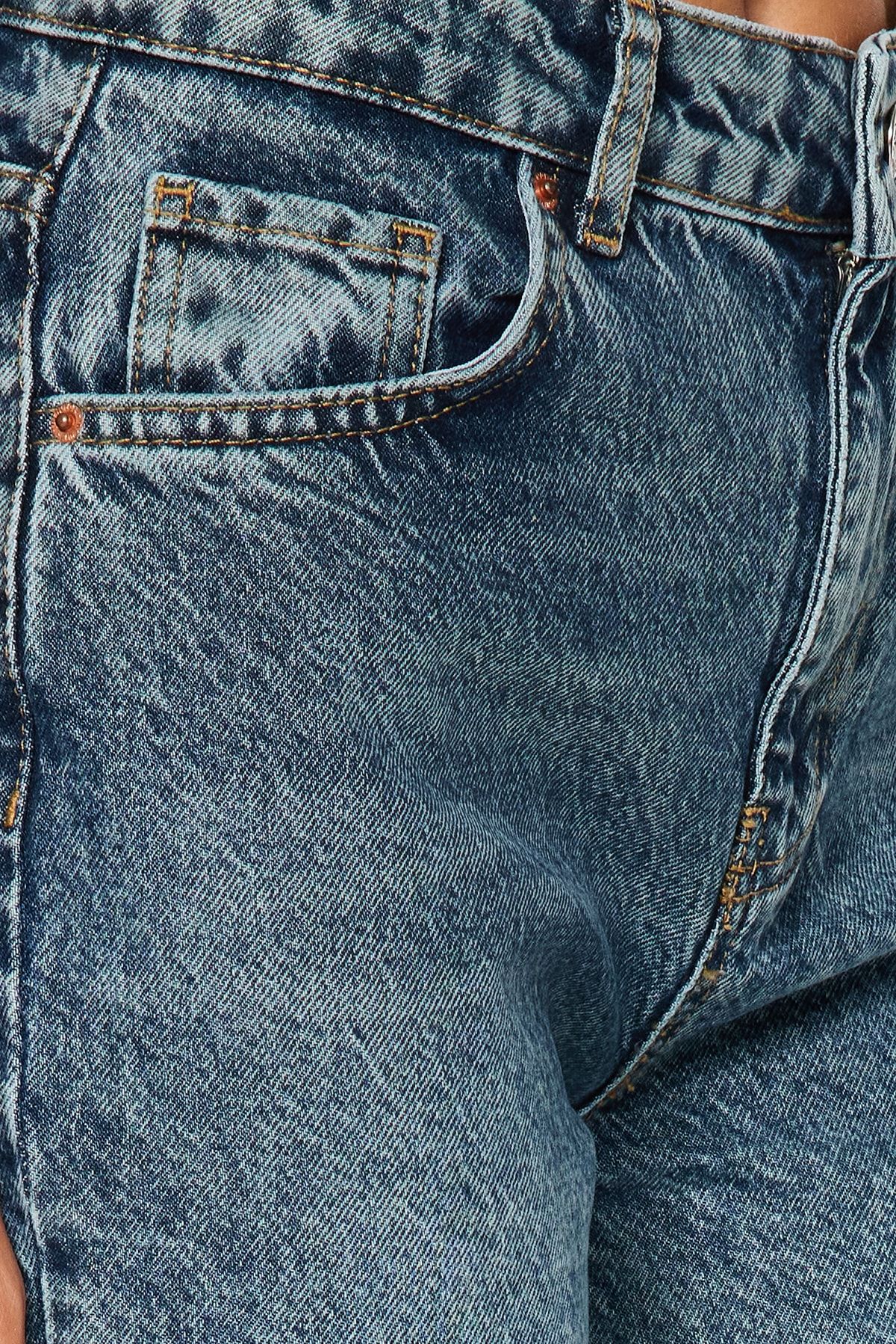 Trendyol Collection-Kék sápadt hatású Vintage magas derekú széles lábszárú farmernadrág TWOAW24JE00089 6