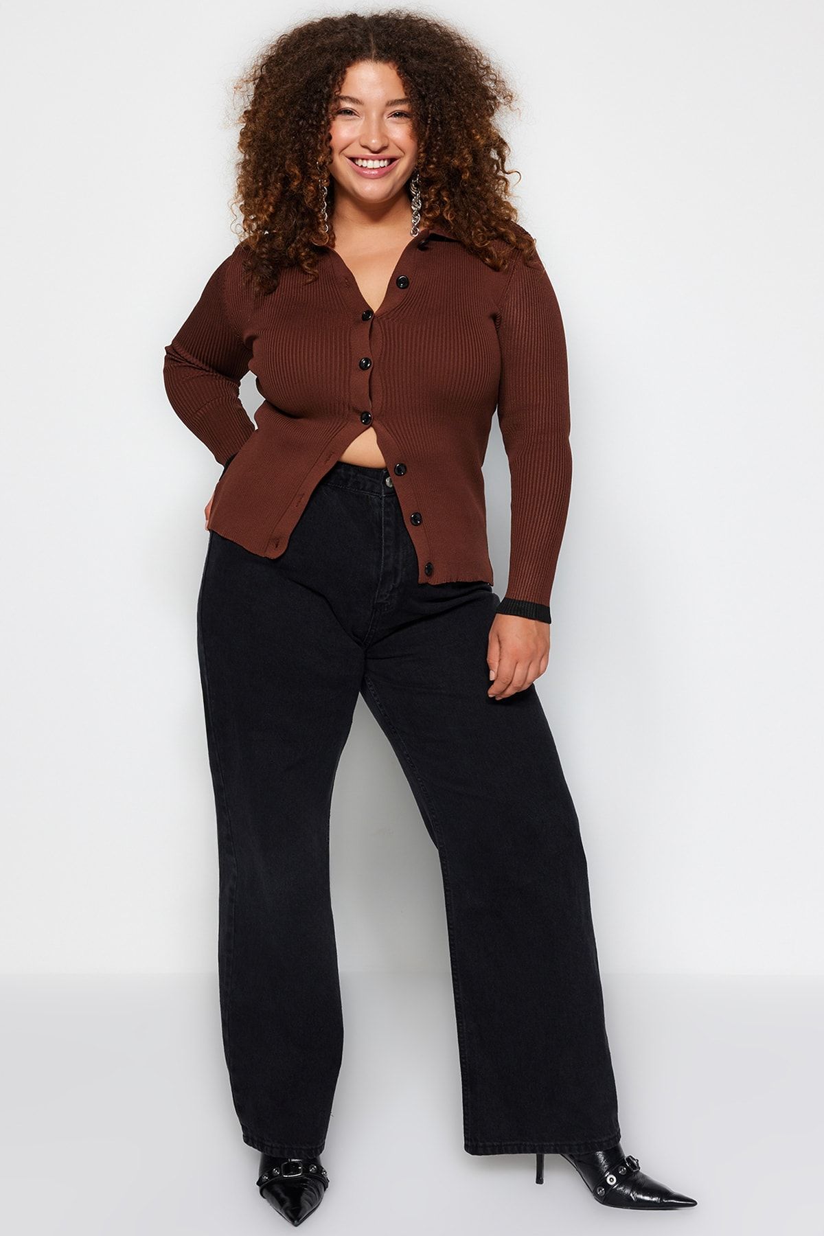 Trendyol Curve-Anthrazitfarbener Regenanzug mit weitem Bein, große Jeans mit weitem Bein TBBSS22JE0211 7
