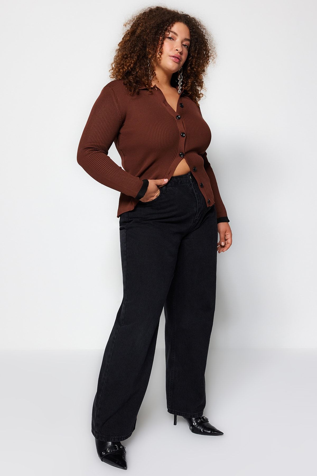 Trendyol Curve-Anthrazitfarbener Regenanzug mit weitem Bein, große Jeans mit weitem Bein TBBSS22JE0211 8