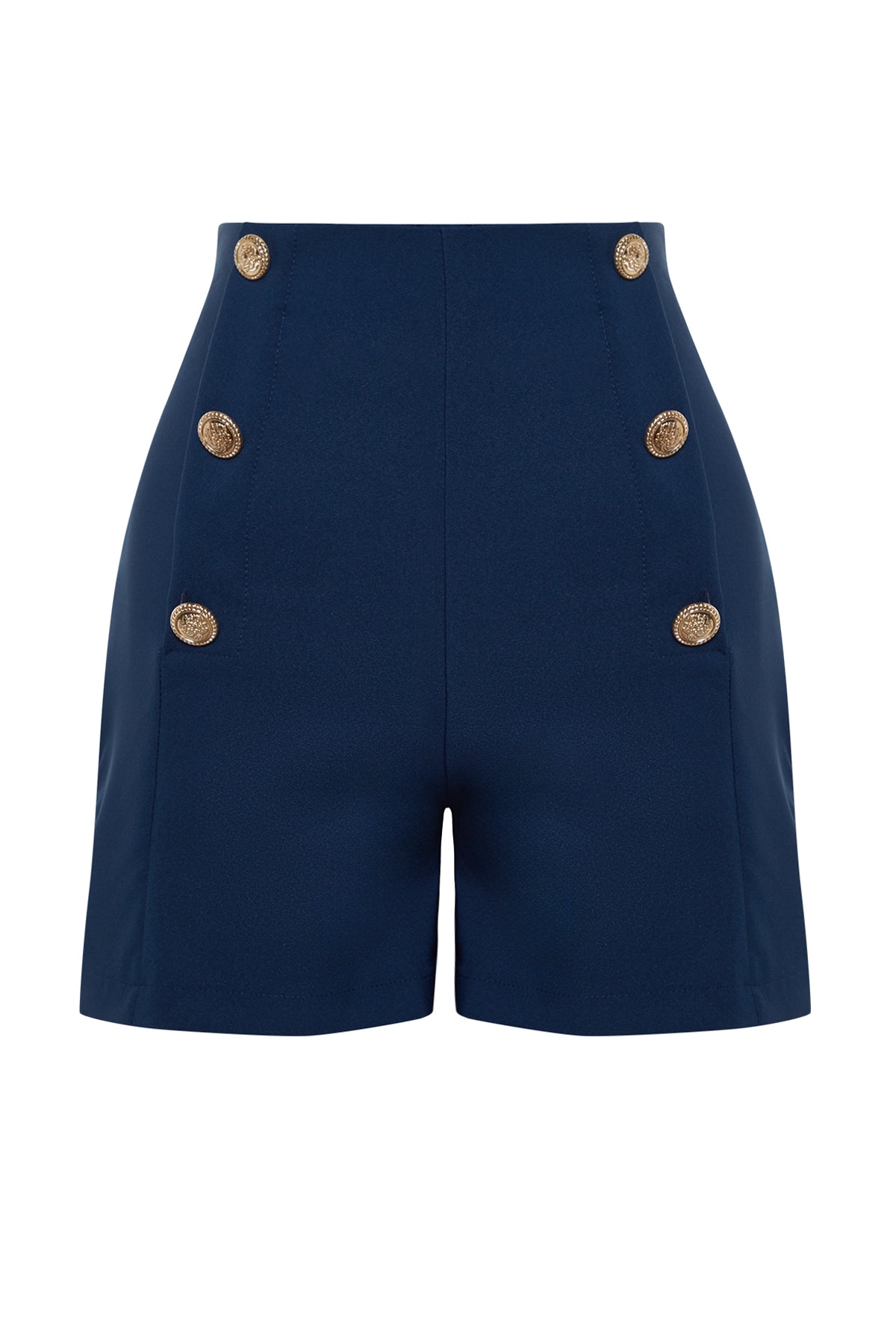 Trendyolmilla  Lacivert Düğme Detaylı Tüvit Dokuma Şort TWOAW24SR00001 - Görsel 7