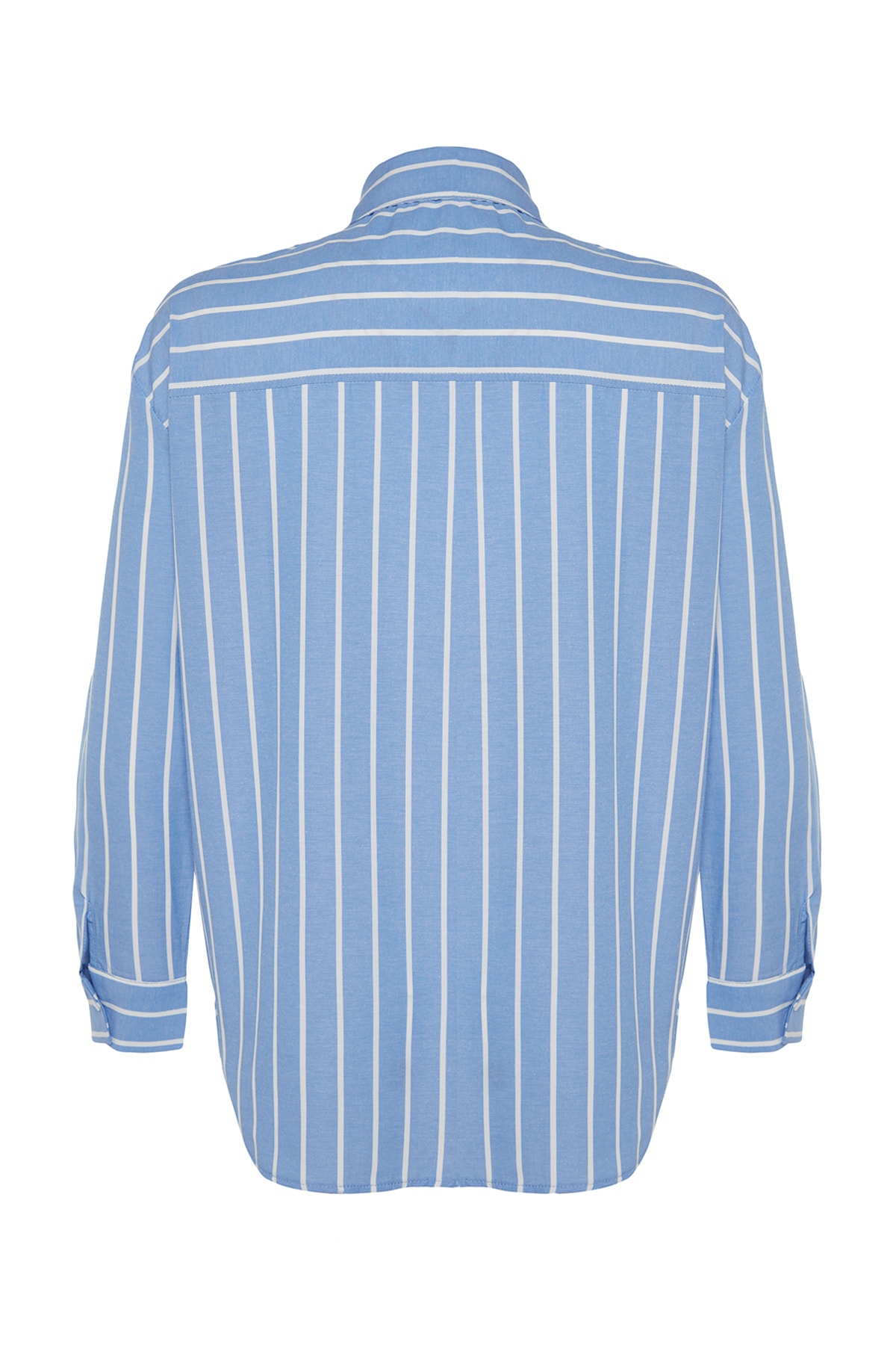 Trendyolmilla  Mavi Çizgili Cepli Oversize/Geniş Kalıp Dokuma Gömlek TWOAW24GO00033 - Görsel 9