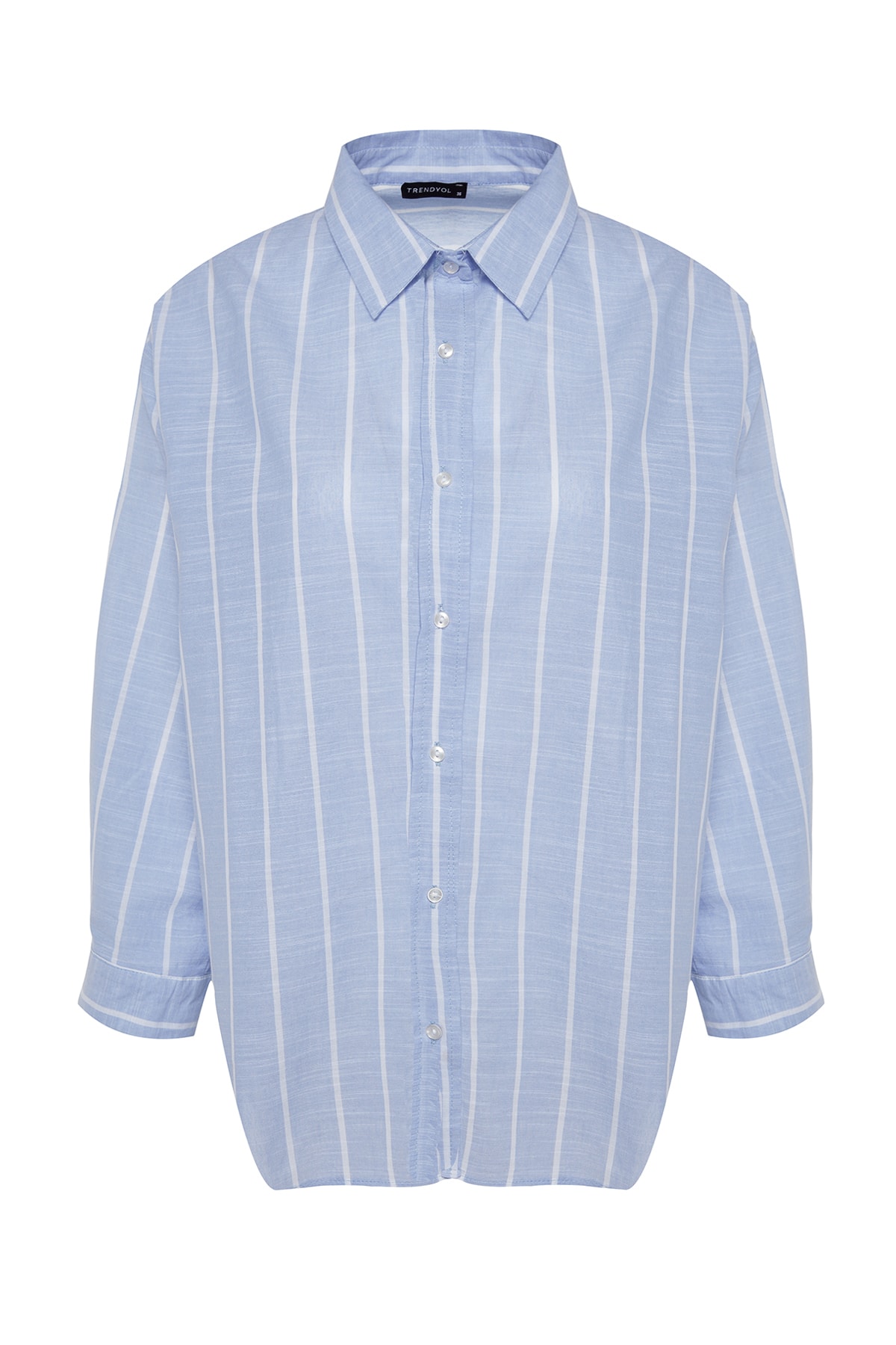 Trendyolmilla  Mavi Çizgili Oversize/Geniş Kalıp Dokuma Gömlek TWOSS23GO00467 - Görsel 6