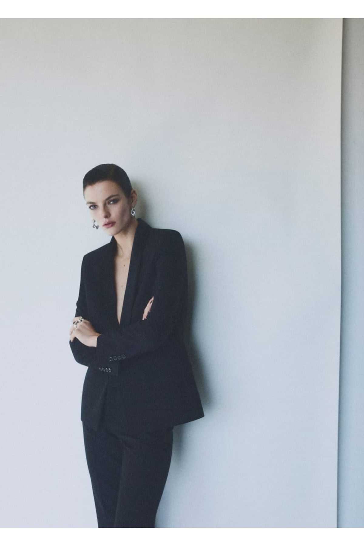 MANGO Woman-Satin Collar Blazer Jacket 8