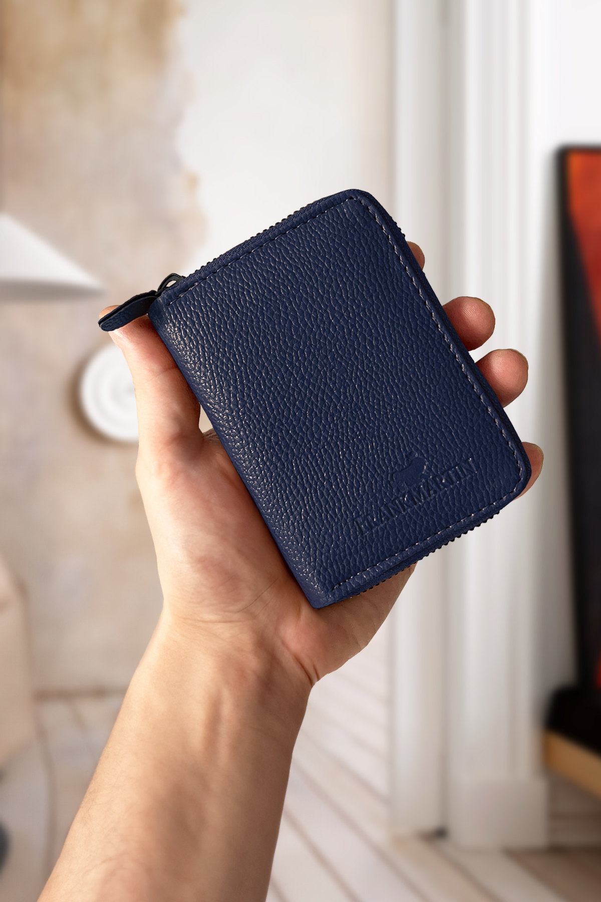 Frank Martin  Orijinal Fermuarlı Para Bölmeli Hediye Kutulu Deri Şık Lacivert Kartlık Cüzdan - Görsel 3