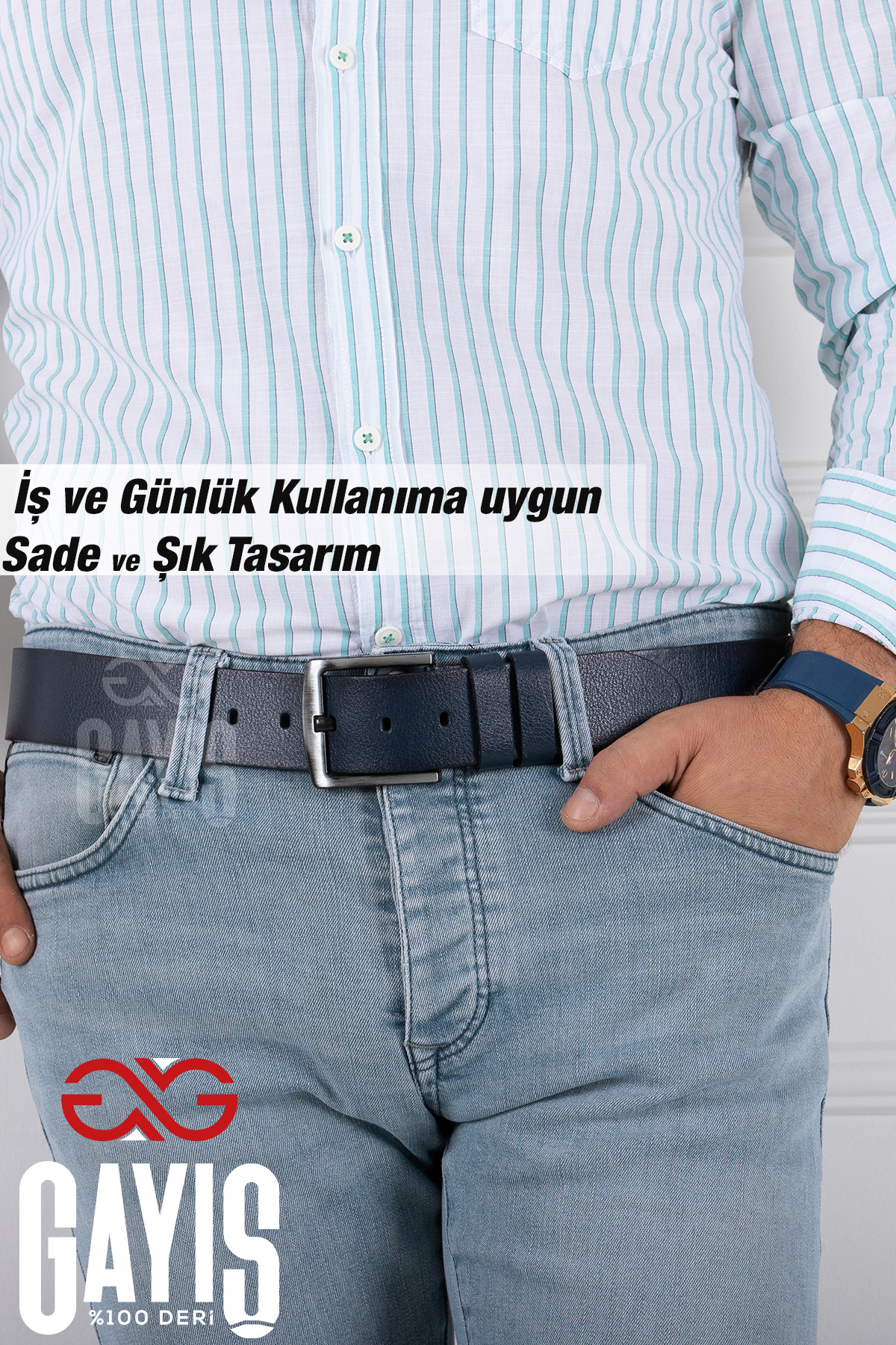 کمربند مردانه آبی سرمه ای GAYIŞ | GYŞDZ45 اورجینال - تصویر 3