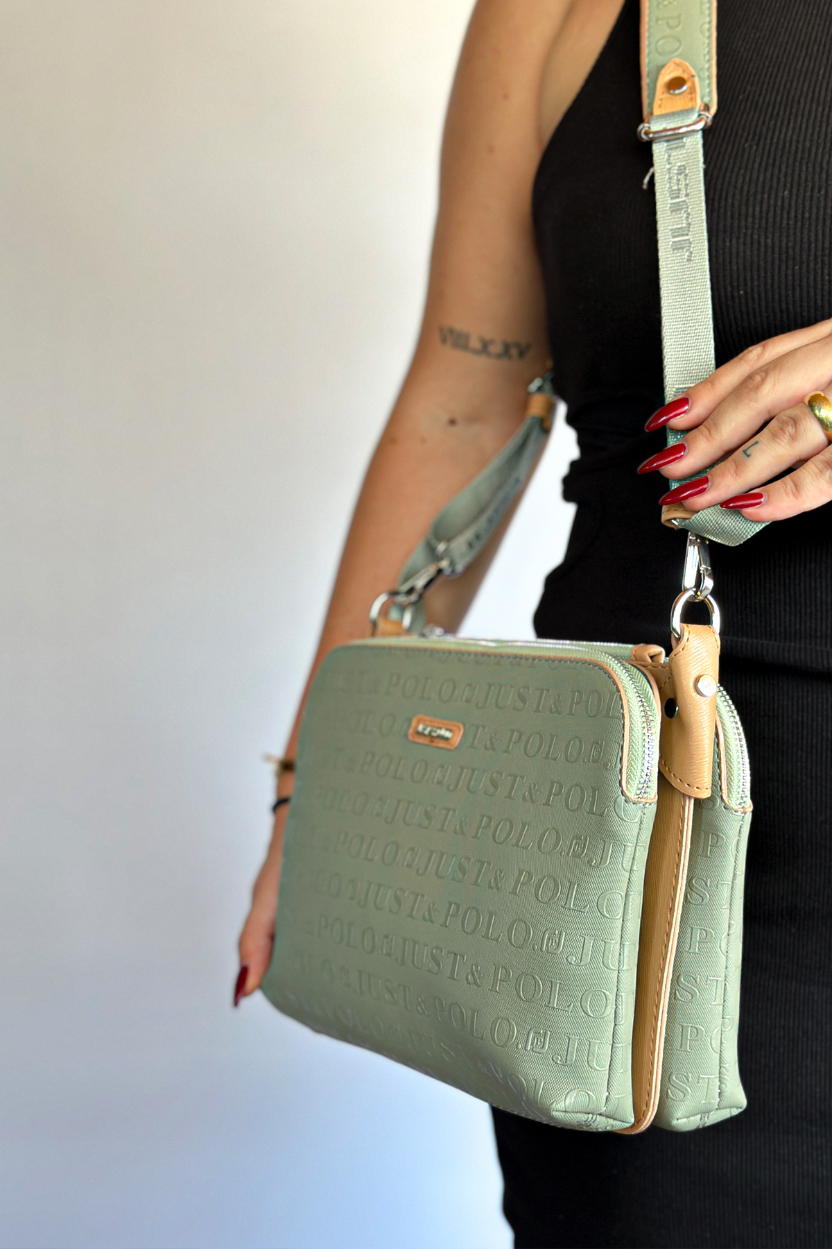 Medium 3 Compartment 5 Compartment Women's Crossbody Bag 29 x 21 cm 4022 green -GZD-