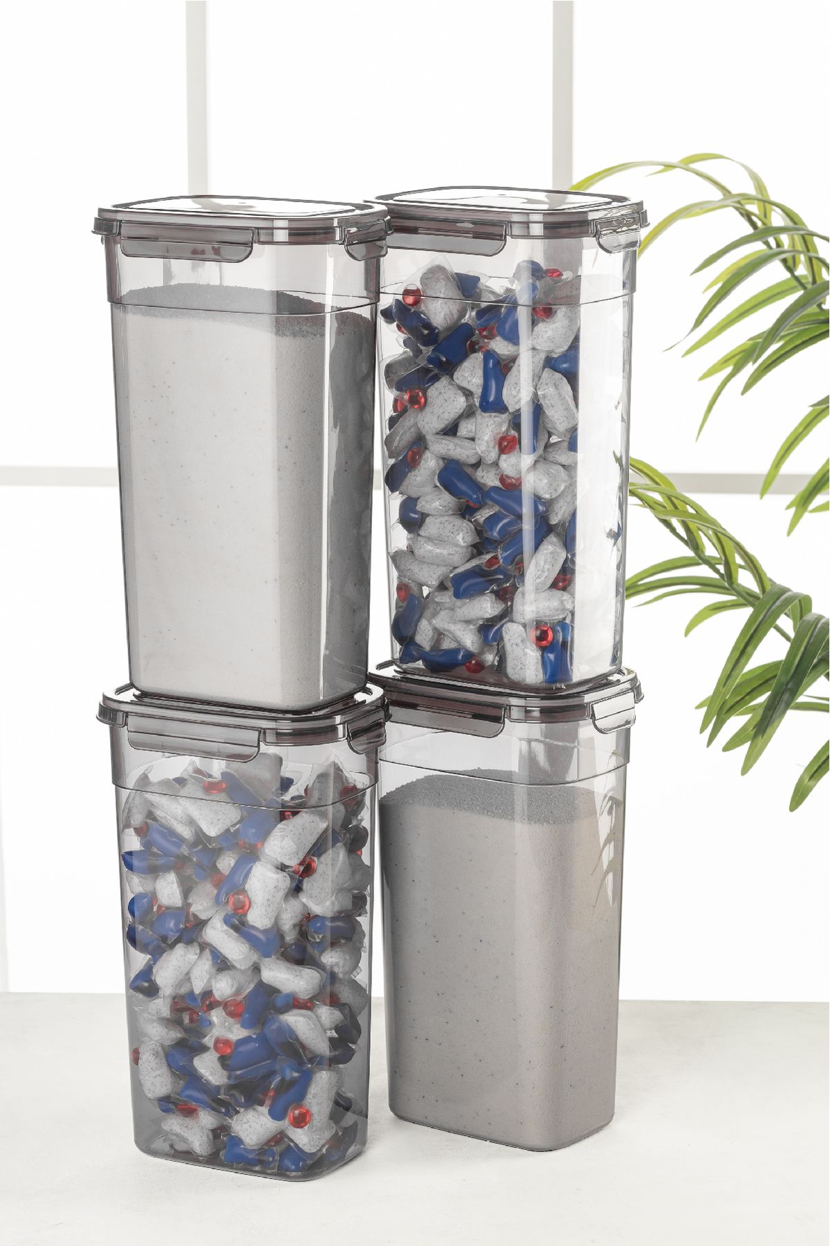 Vienev-3.2 Liter Rectangular Detergent Container Set - with 4 Labels 2