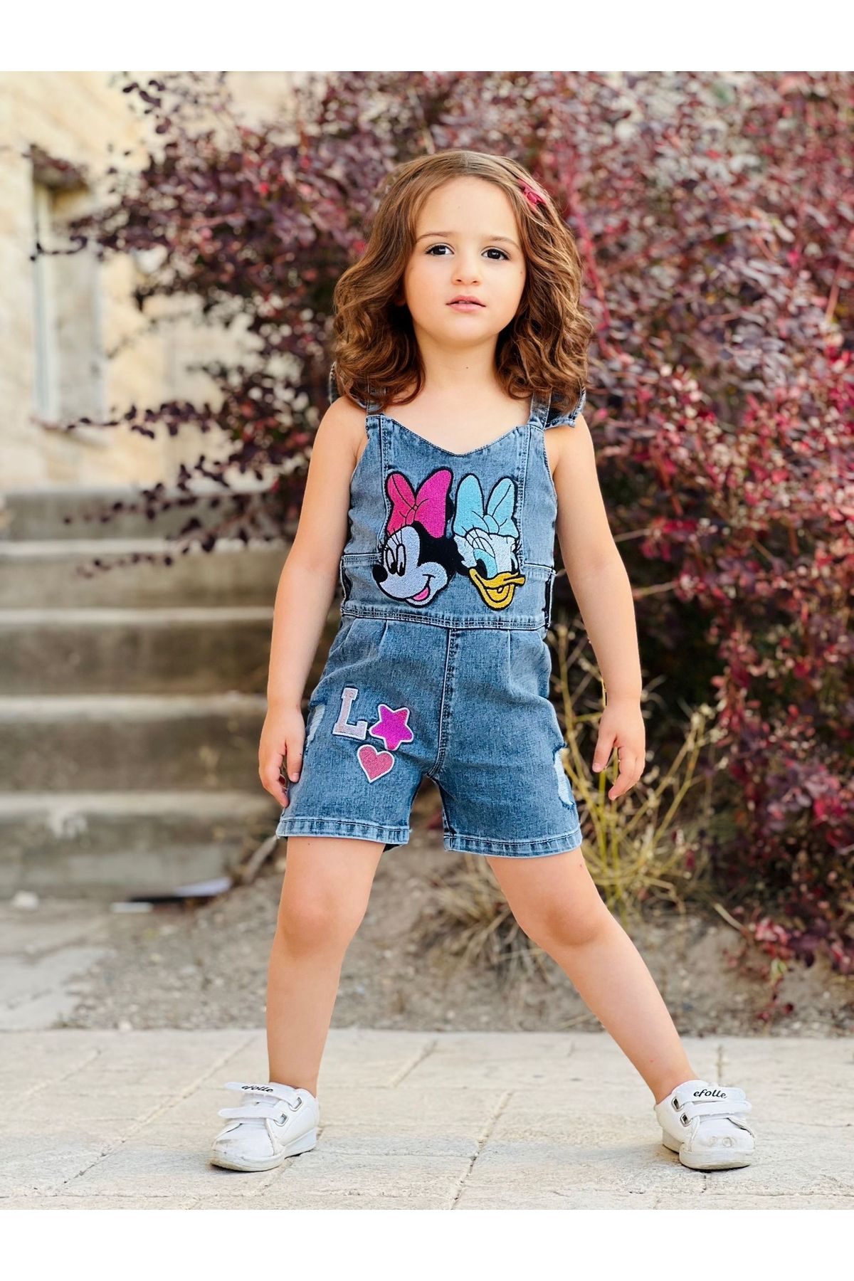 DUDOR K DS GIRL MINNIE DAISY DENIM SHORTS JUMPSUIT