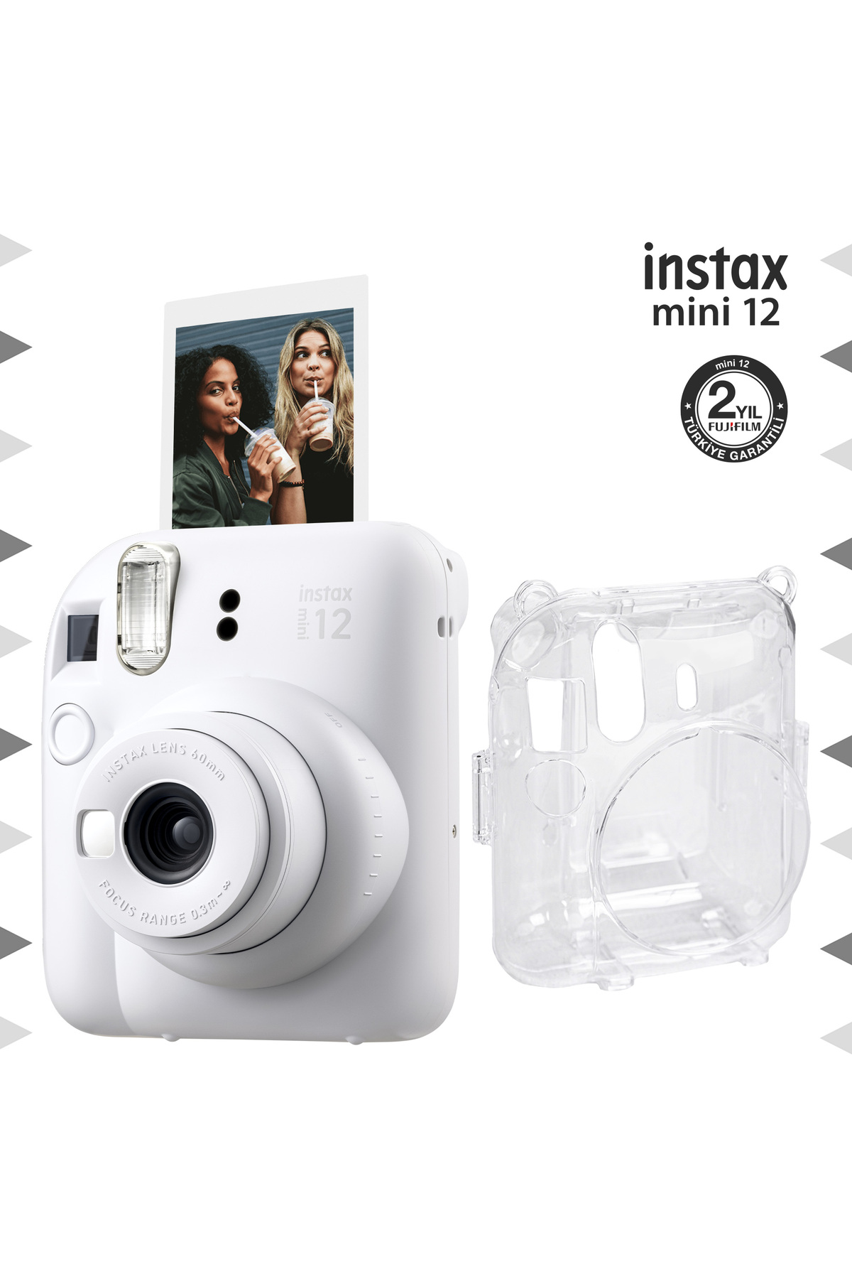 Fujifilm Instax mini 12 Beyaz Fotoğraf Makinesi ve Şeffaf Kılıf Seti