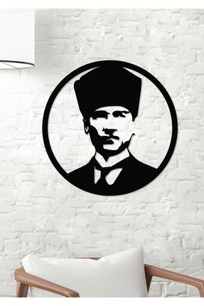 Gowpenart Atatürk Kalpaklı Portre Dekoratif Siyah Duvar Tablosu / Ev & Ofis T...