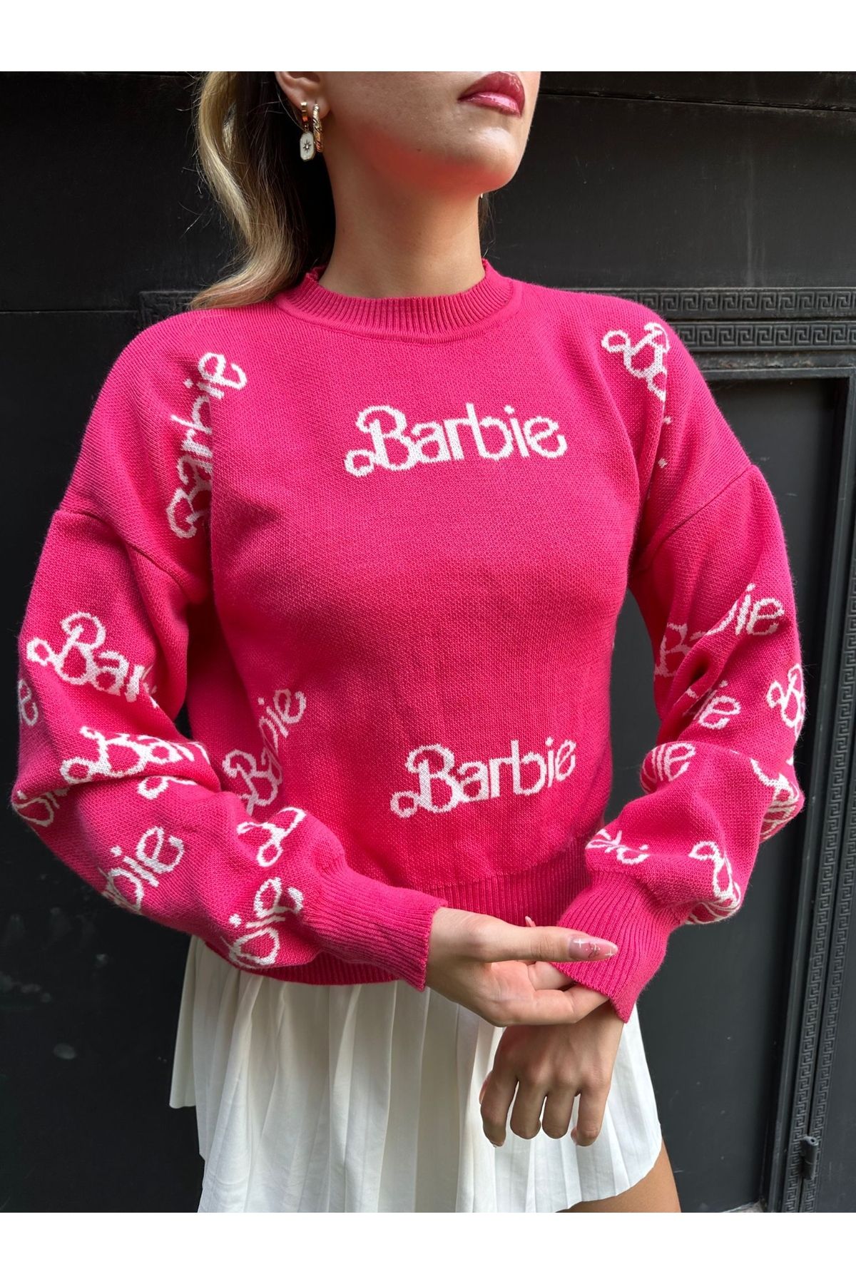 Benisengiydir Rosafarbenes Barbie-Puppen-T-Shirt mit Rundhalsausschnitt für  Damen - Trendyol