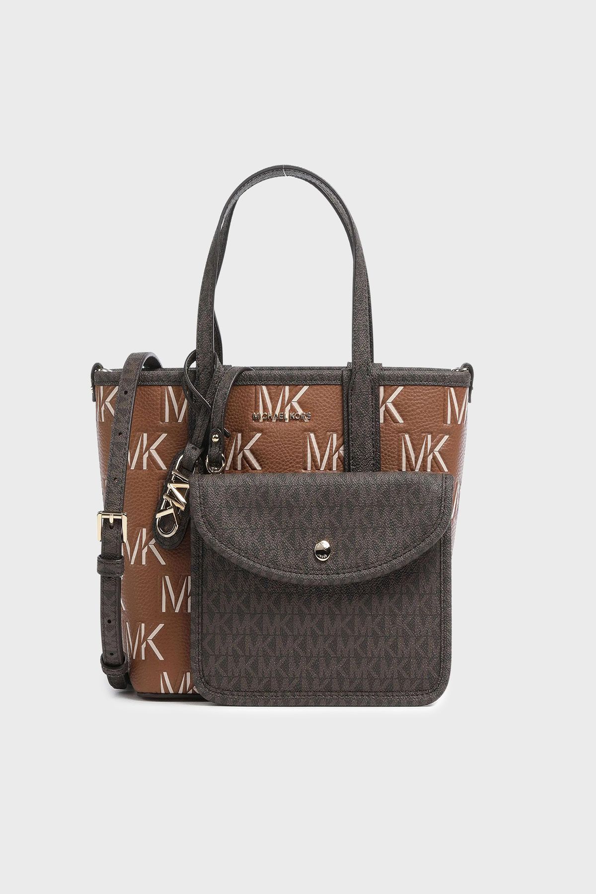 Michael kors black purse with tan straps deals