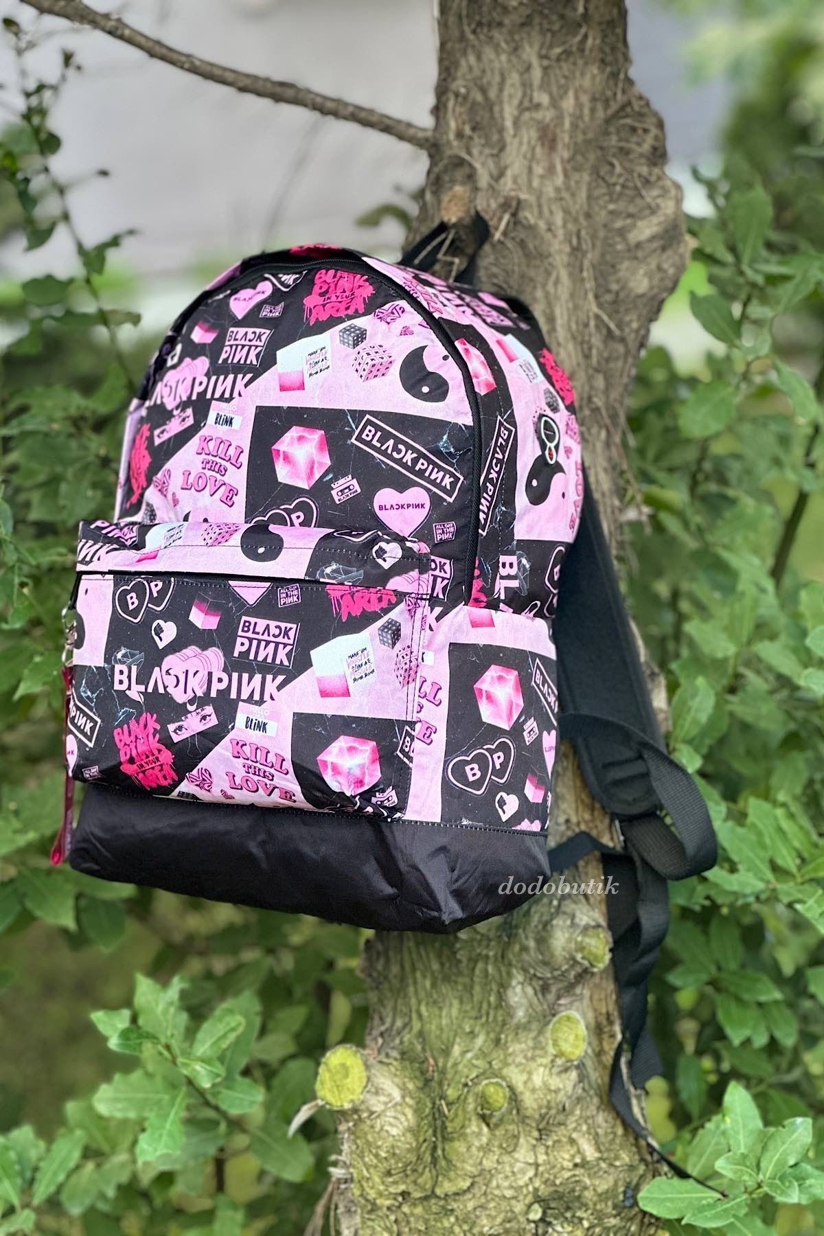 Black pink store brand backpack