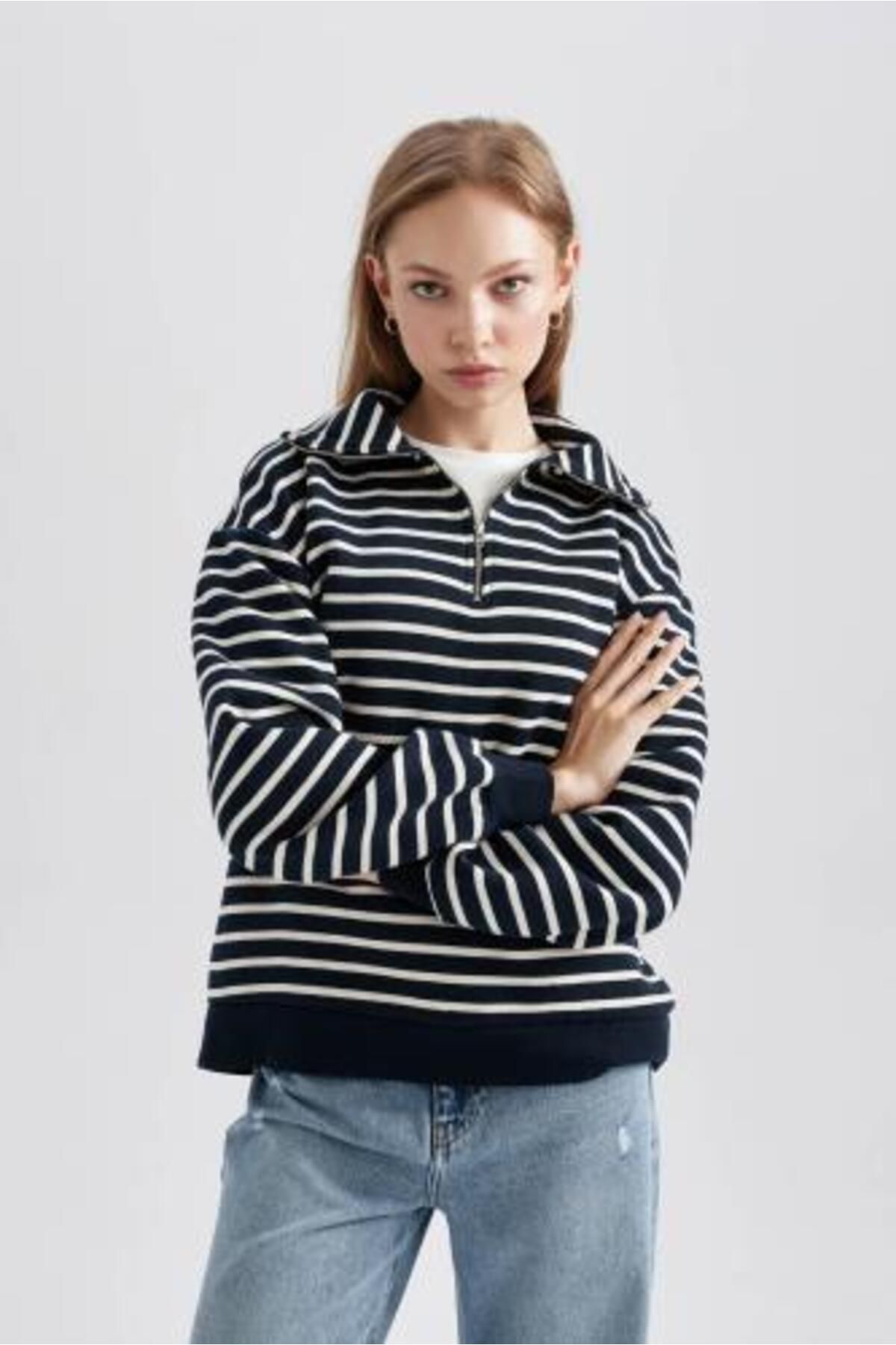 Striped half sales zip sweatshirt