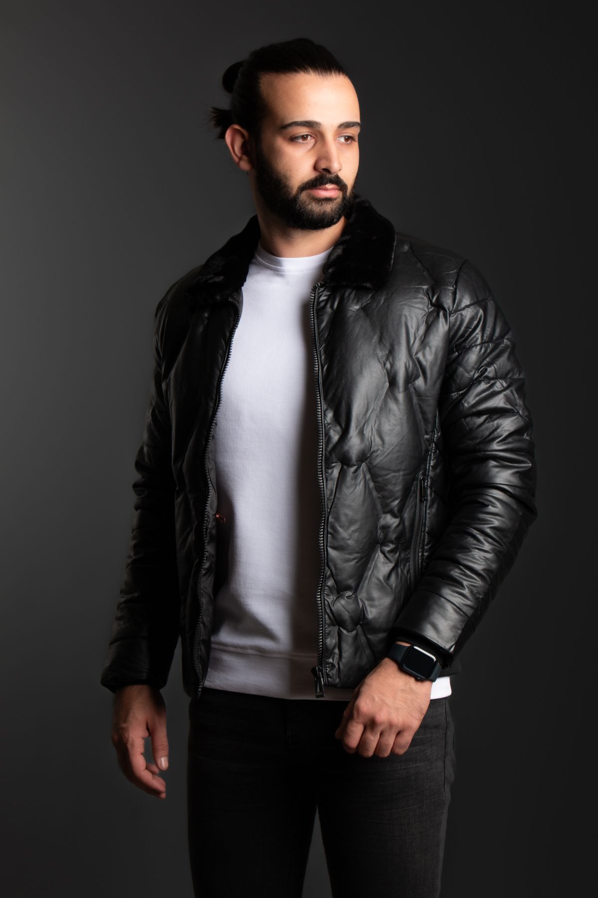 ZEKİ ÖZER Palacă De Piele Importata Bărbați Guler Negru Masculin - S