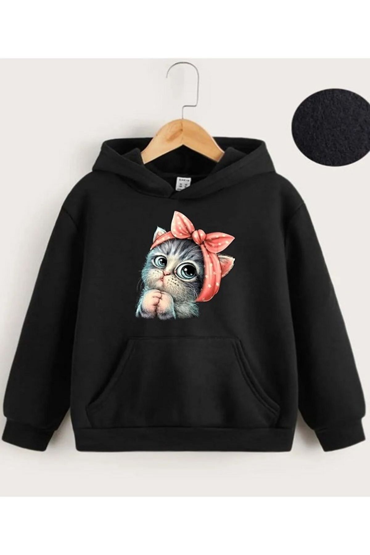 EXPECTED Unisex Black Cat Printed Hooded Sweatshirt Hoodie Trendyol