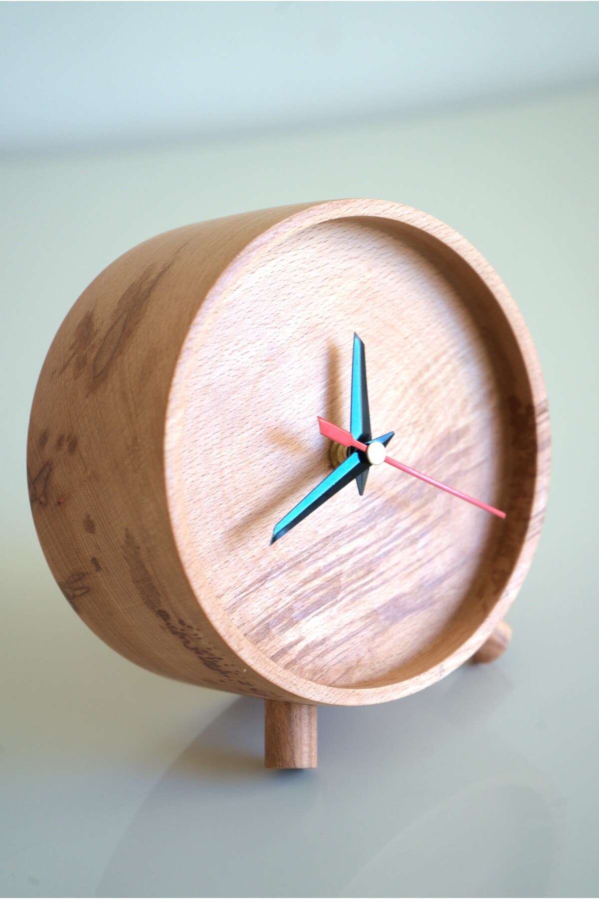 Analog WOODEN DESKTOP CLOCK MİNİMALİST DESIGN Wooden Natural Gemstones Brown