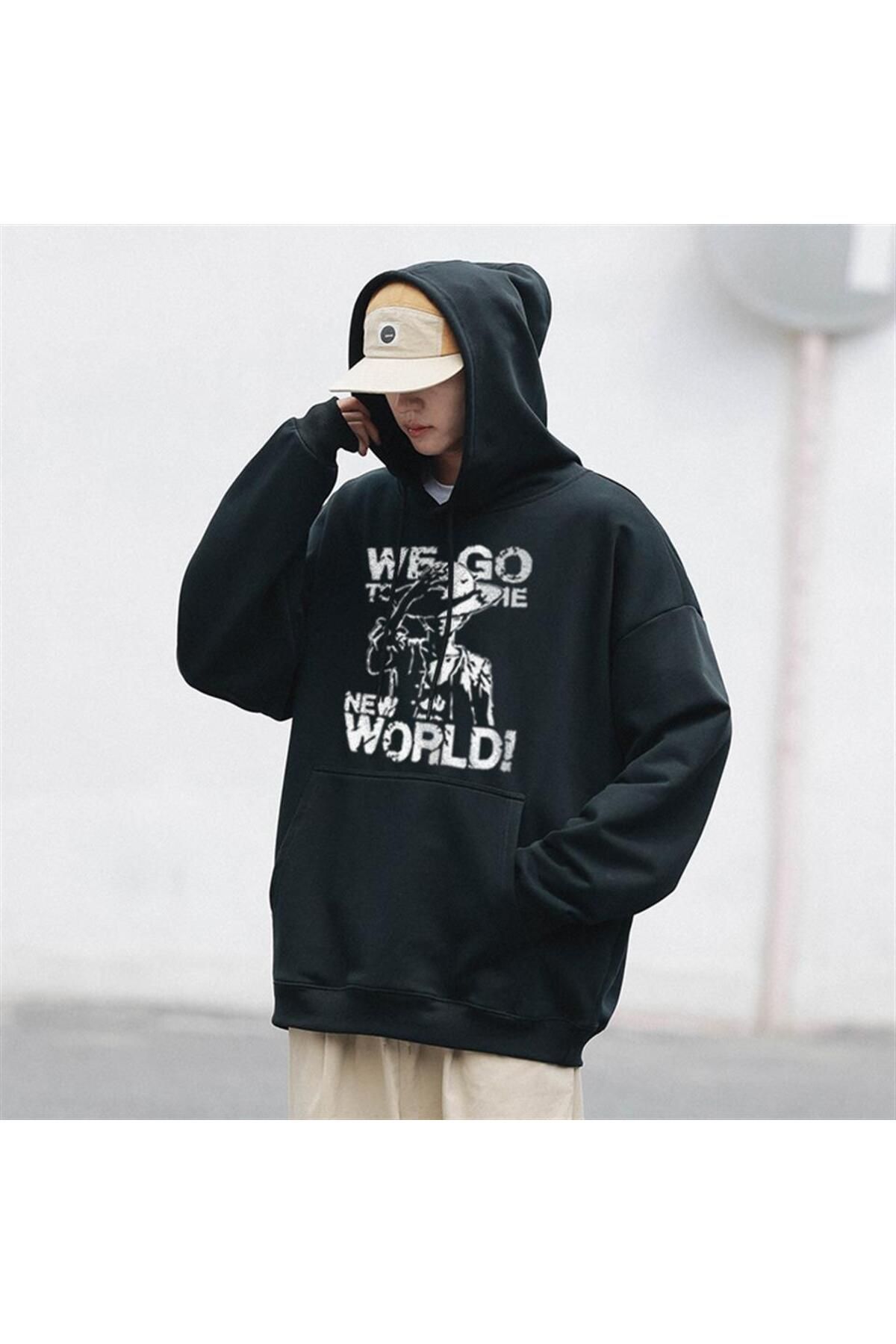 The Champs One Piece We Go Printed Black Unisex Oversize Hooded