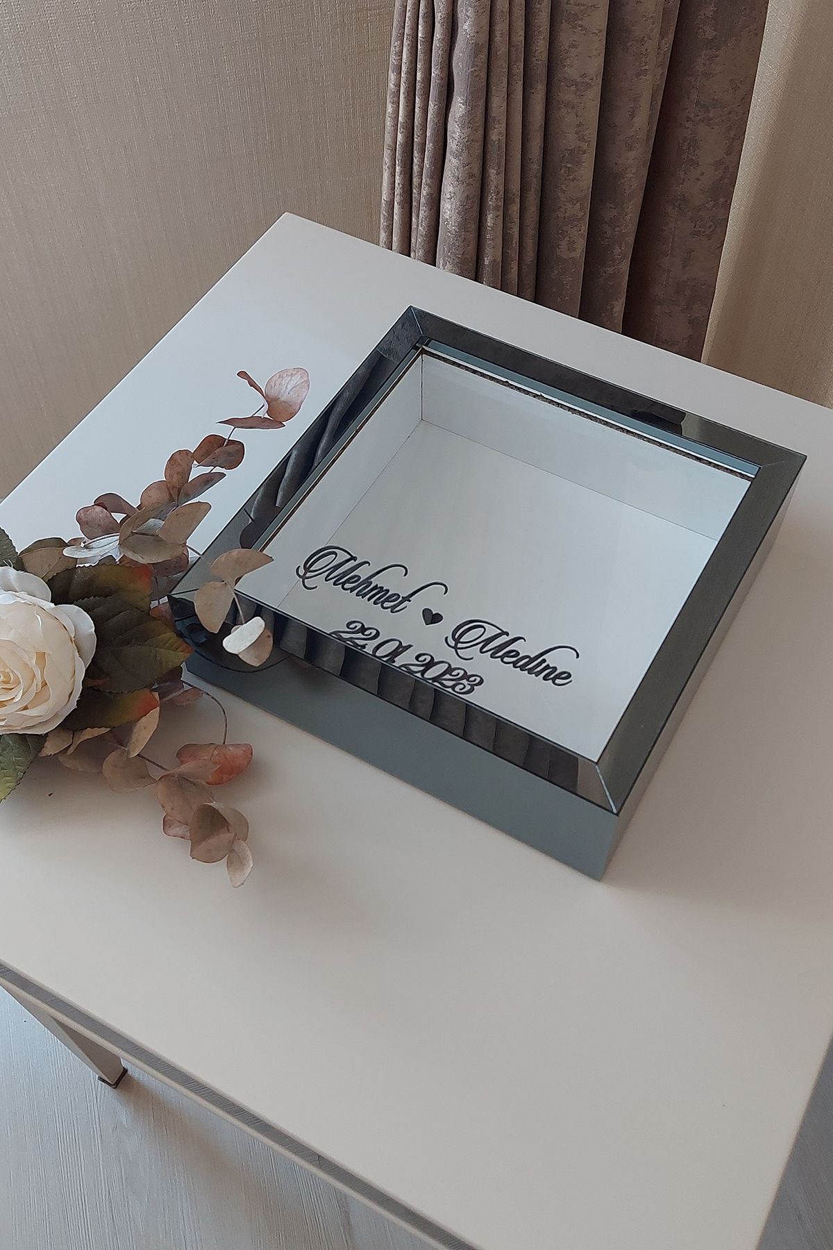 HKM Ticaret-25x25 Cm Smoked Deep Memory Frame with Flat Background Name and Date!Deep Frame 7