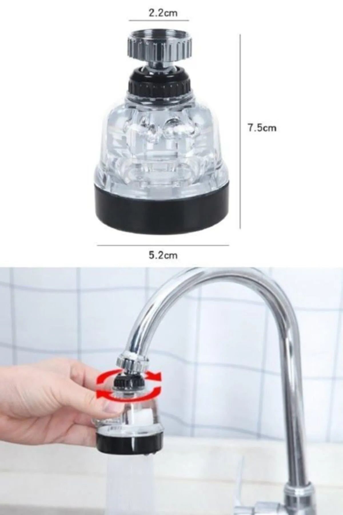 KAVİR-Water Saving Movable 3 Functions 360 Degree Rotatable Transparent Kitchen Sink Faucet Head 2