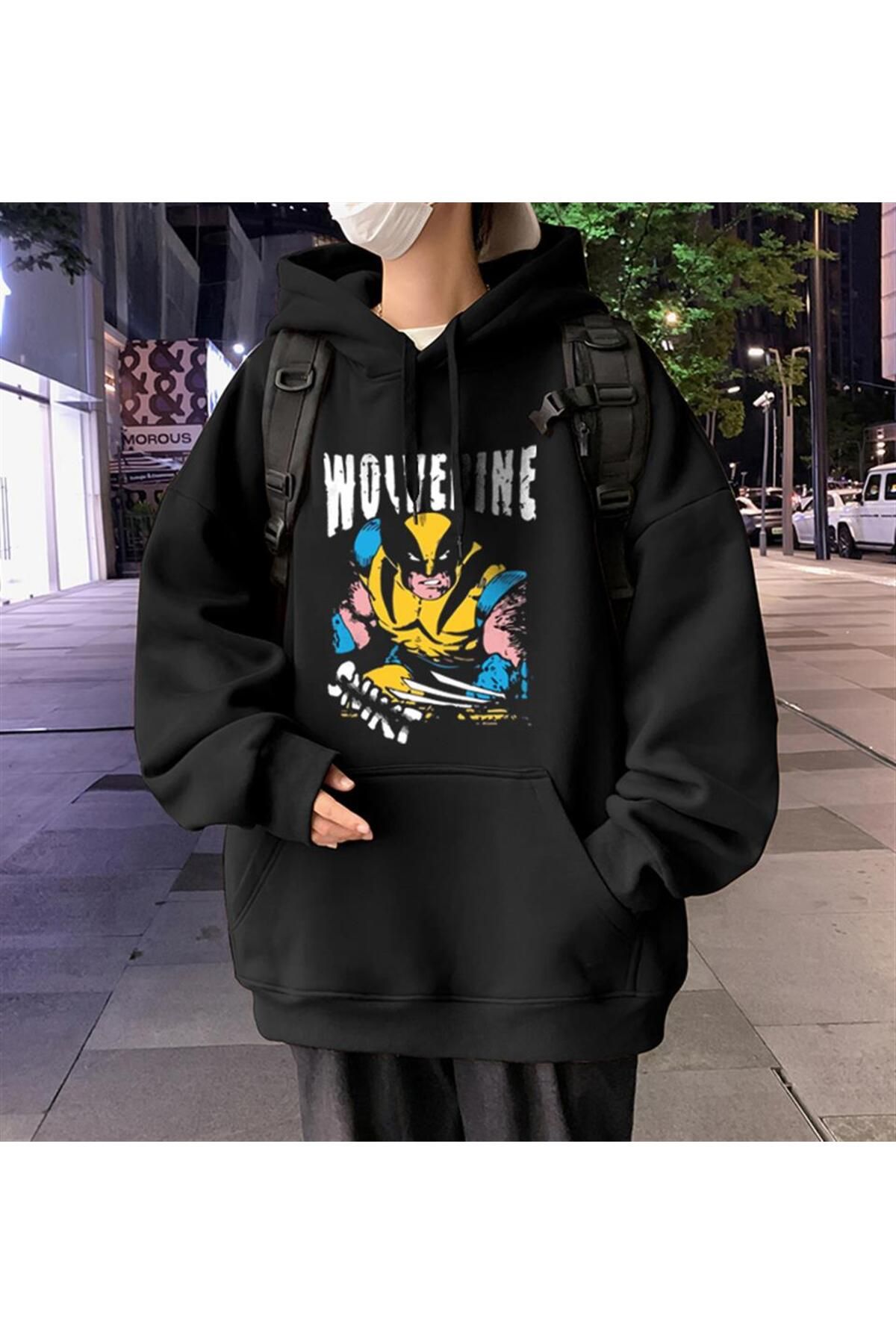 DEST NE Day Light Wolverine Printed Black Unisex Oversize Hooded Sweatshirt Trendyol