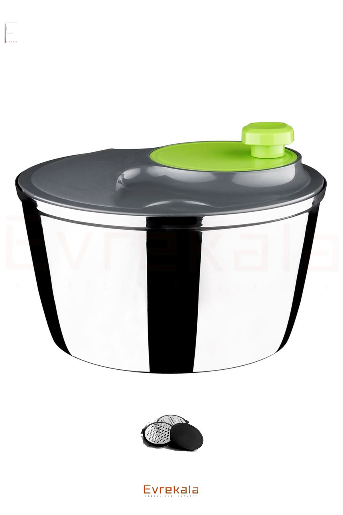 Leggno Evrekala Shop Salata Kurutucu-Rende-Karıştırma Kabı Seti Leggno 3'ü 1 Arada Özel Set 8 Parça Çelik