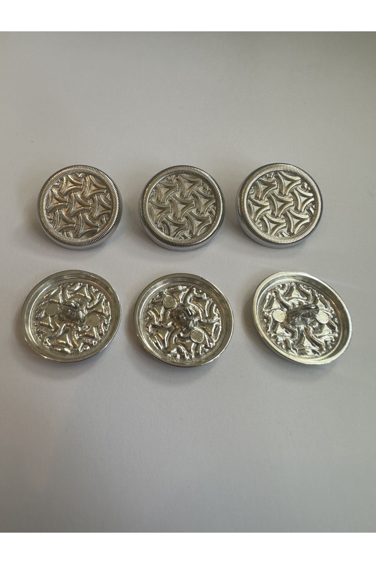 aensia-Silver Silver Over Triangle Embossed Design Button 36 Size Metal Button Trench Coat Jacket Button - Pack of 6 2