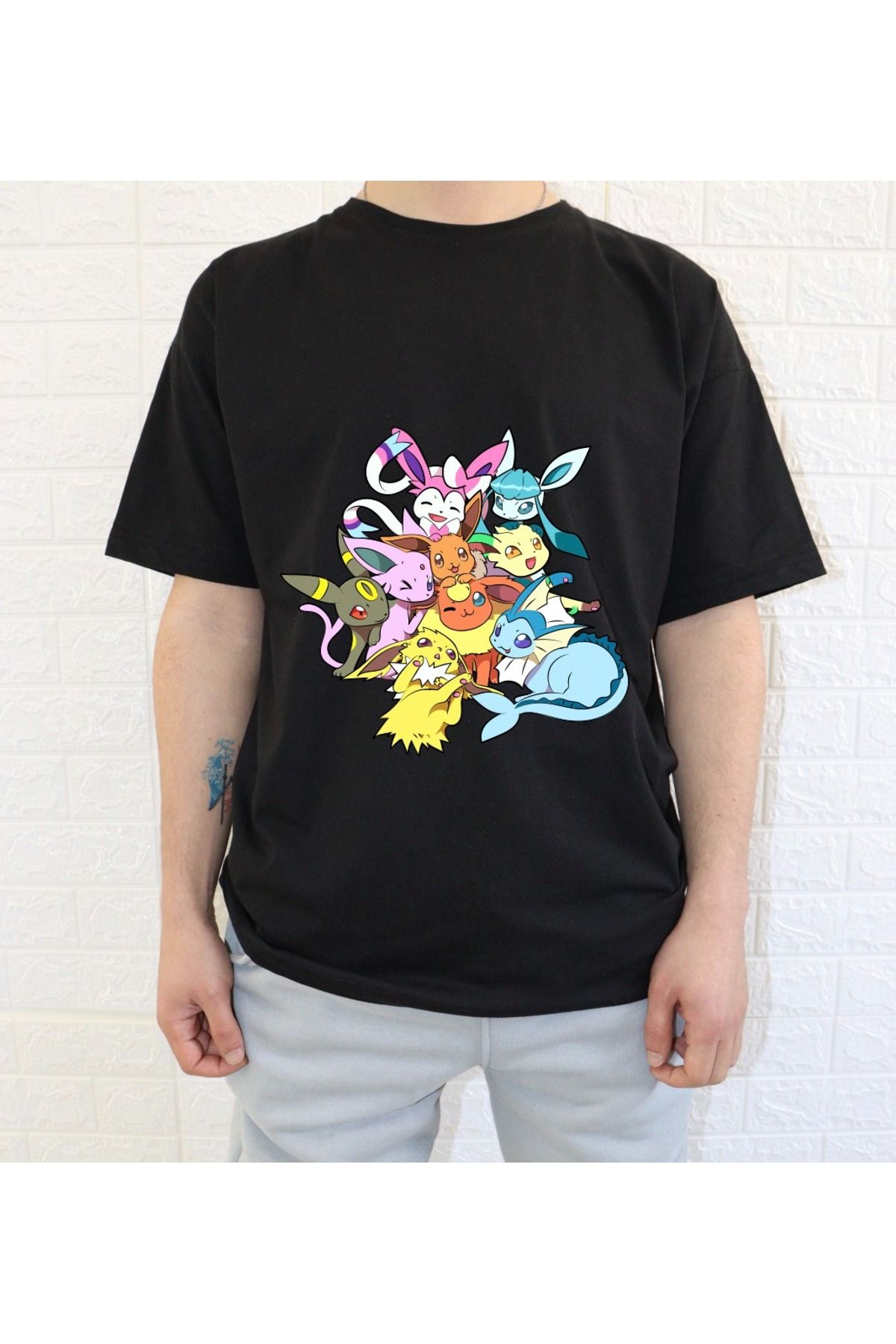Fuddy Moda Unisex Super Oversize Pokemon Eevee Black white T Shirt