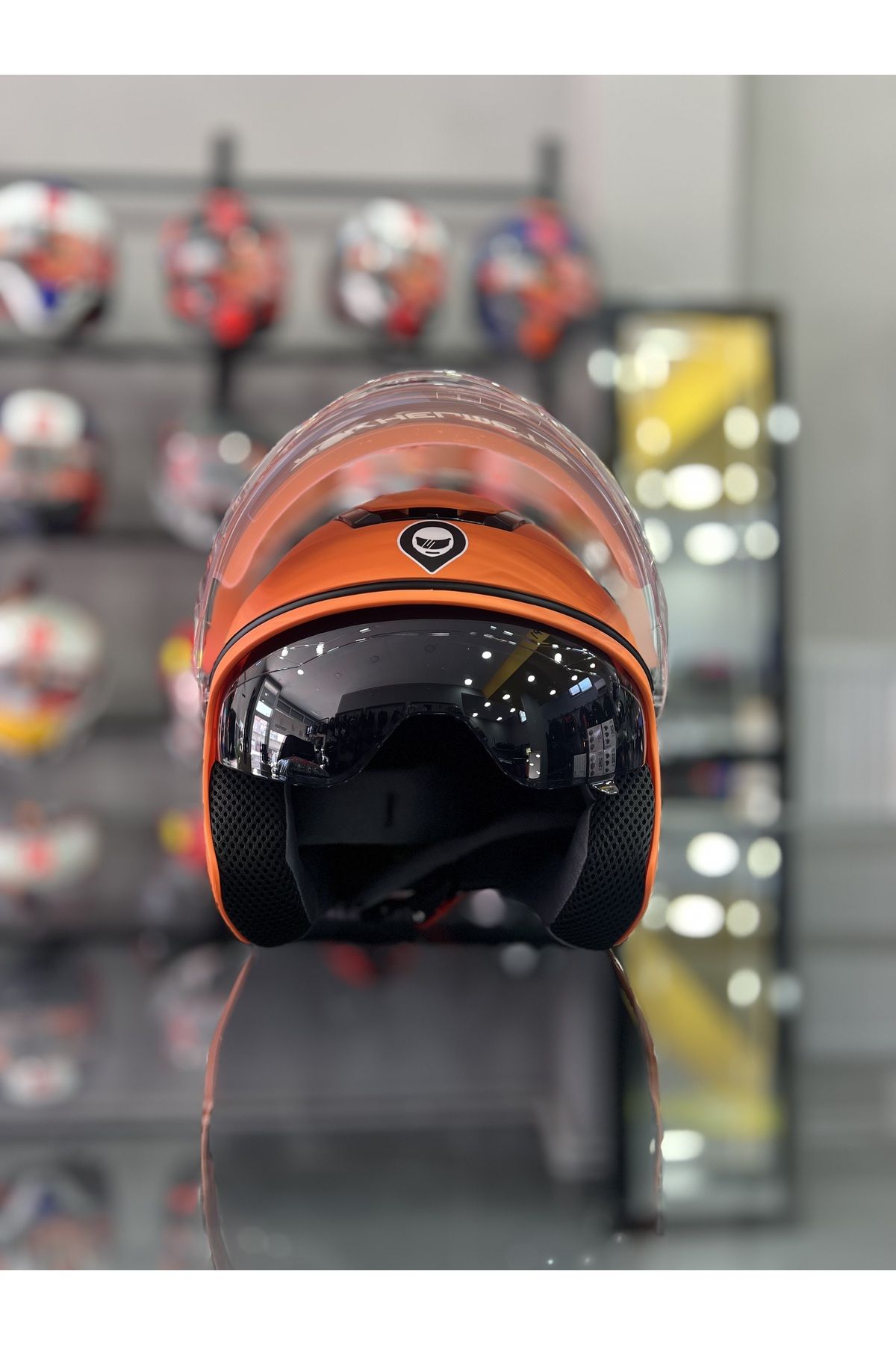 Orange top half helmet