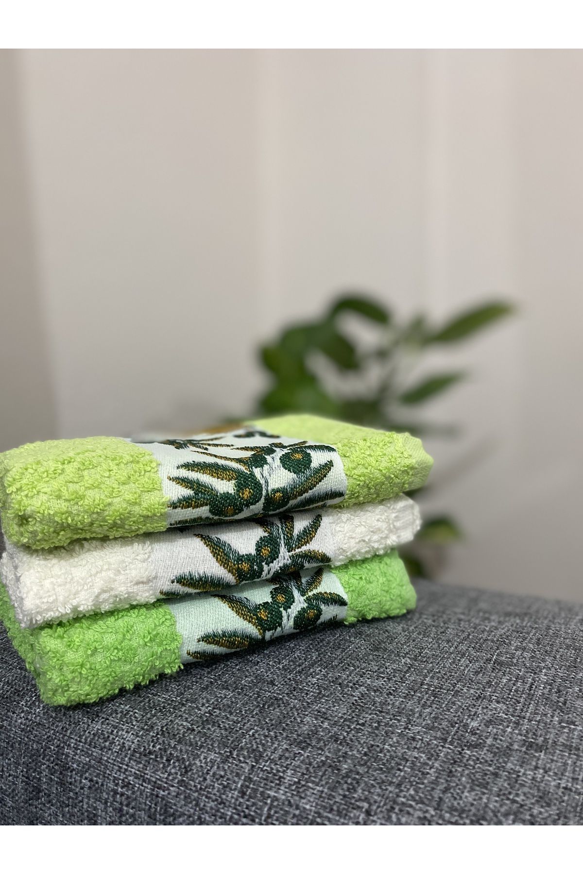 Bright green shop hand towels