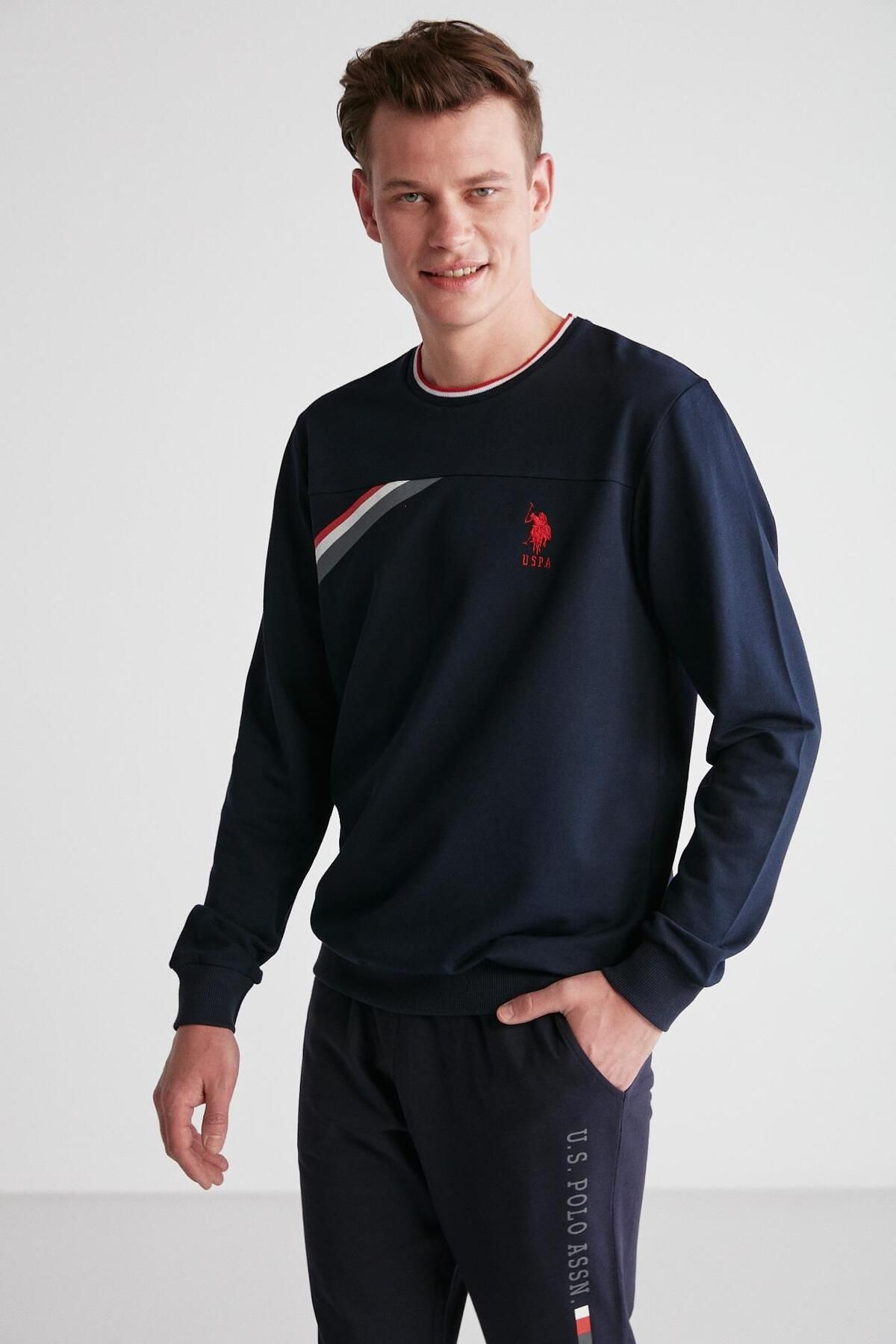 ست پیژامه آبی مردانه پایه. POLO ASSN. لباس خواب یقه گرد سرمه ای 024K.1.Z.8E7.TA.0G.R3P U.S. Polo Assn.