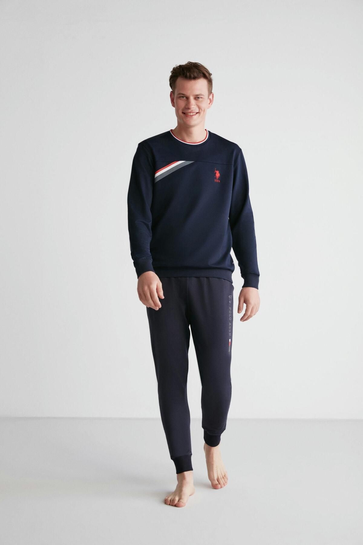 ست پیژامه آبی مردانه پایه. POLO ASSN. لباس خواب یقه گرد سرمه ای 024K.1.Z.8E7.TA.0G.R3P U.S. Polo Assn.