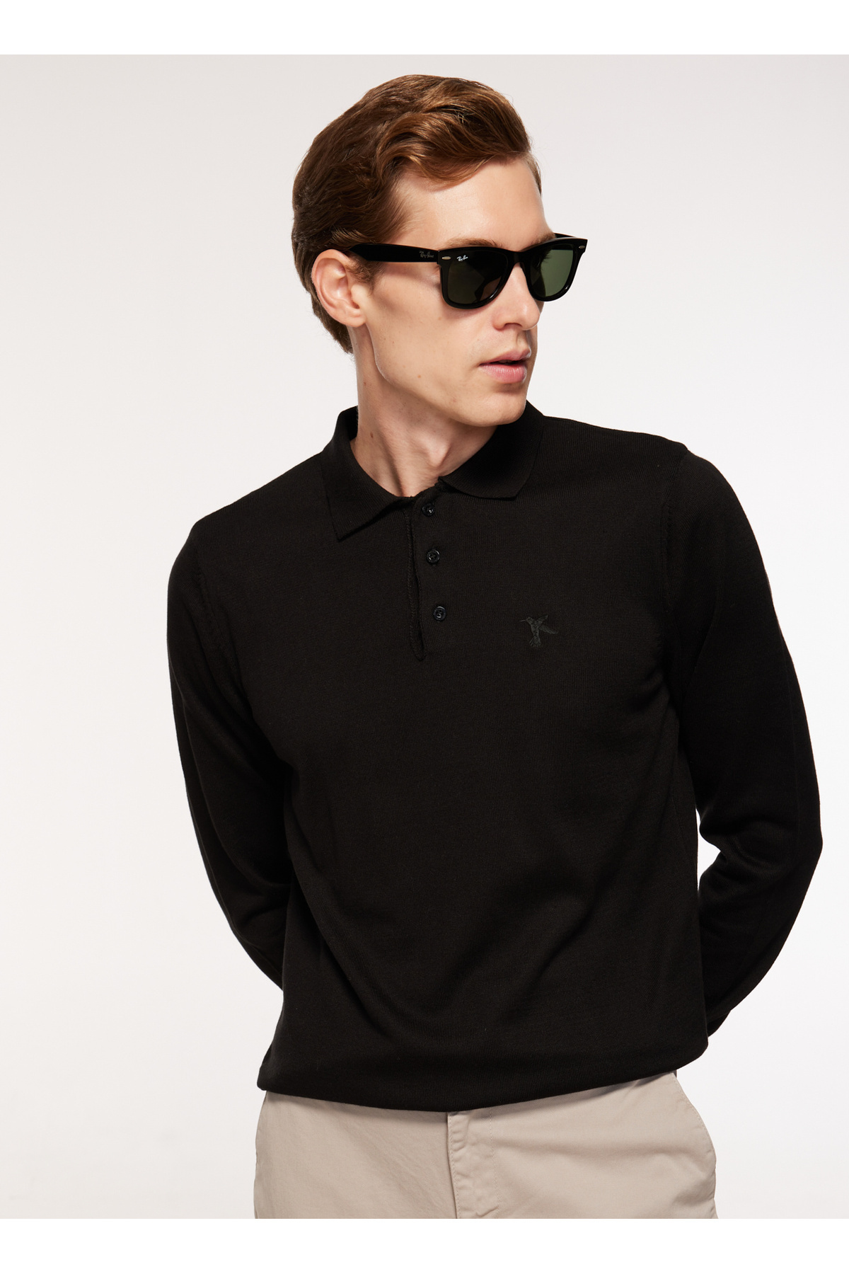 Polo Neck Basic Plain Black Men's Sweater GINA